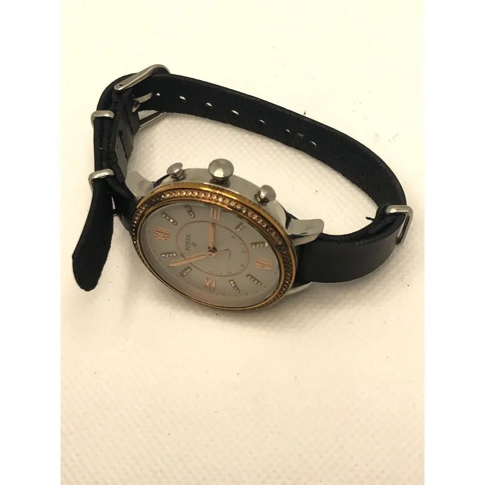 Fossil Q FTW5011 Womens Black Leather Analog White Dial Hybrid Smart Watch HK114